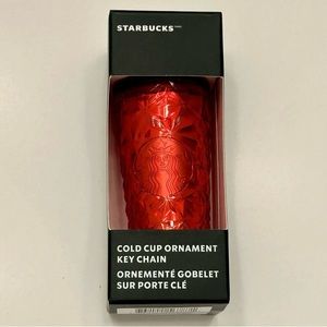 Starbucks 2023 Holiday Red Prism Diamond Cold Cup Christmas Ornament Keychain.